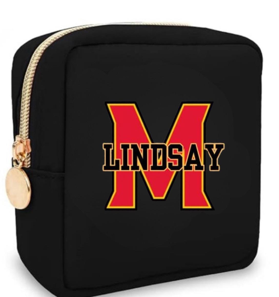 Personalized College Logo Mini Travel Cosmetic Case – Custom Name or Monogram, Small School Backpack, Dorm Essential, College Student Gift