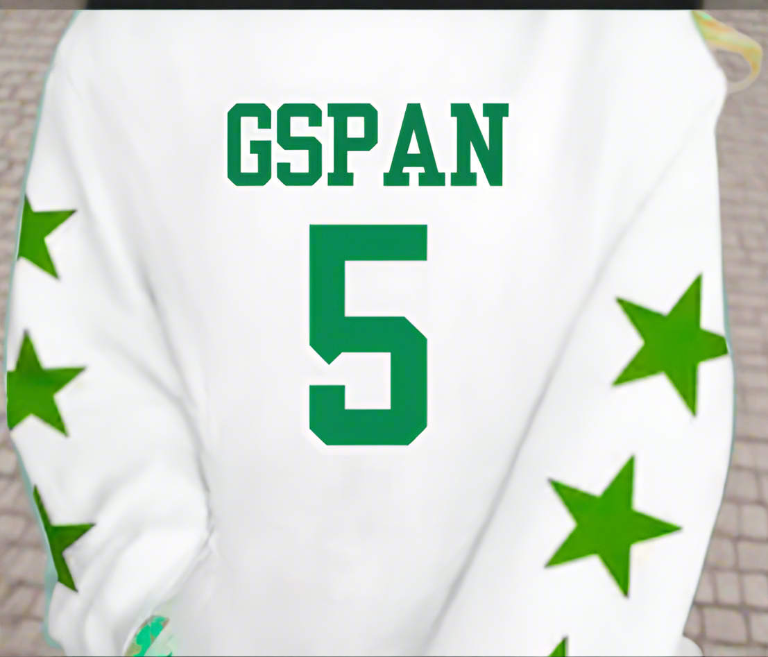 Sports Star Sweatshirt with Name & Number Sport Mom, Sibling, Aunt, Player Family - stars or hearts down the arms