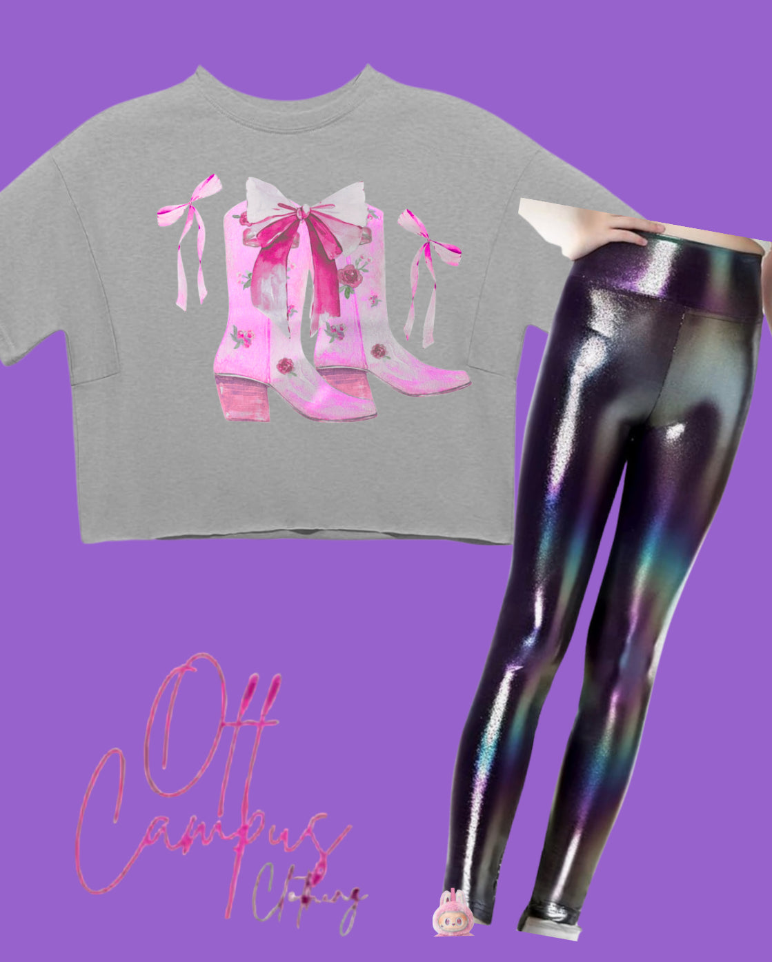Cowgirl Boots and Bows oversized Cropped T shirt