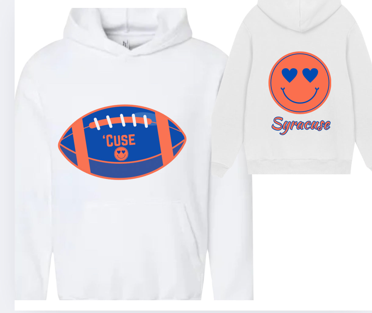 College Football Smiley Sweatshirt with Name & Number Sport Mom, Sibling, Aunt, Player Family - stars or hearts down the arms