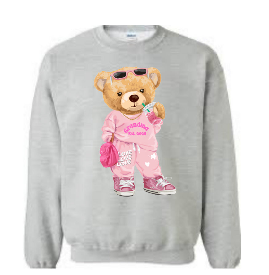 Teddy Bear Sweatshirt Personalized Family Pregnancy announcement Grandpa, Grandma, Uncle, Aunt, Dad “Est. 2025”