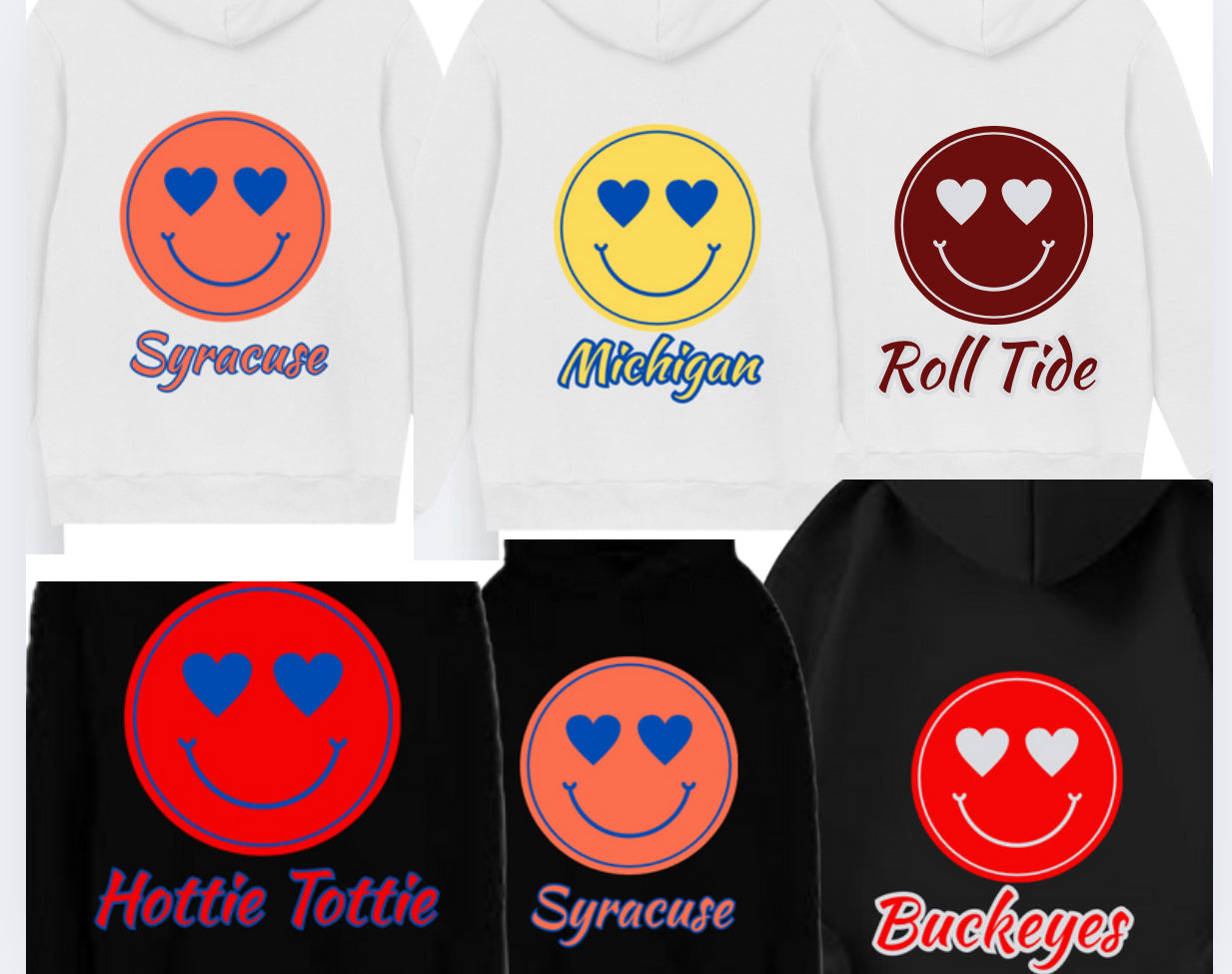 College Football Smiley Sweatshirt with Name & Number Sport Mom, Sibling, Aunt, Player Family - stars or hearts down the arms