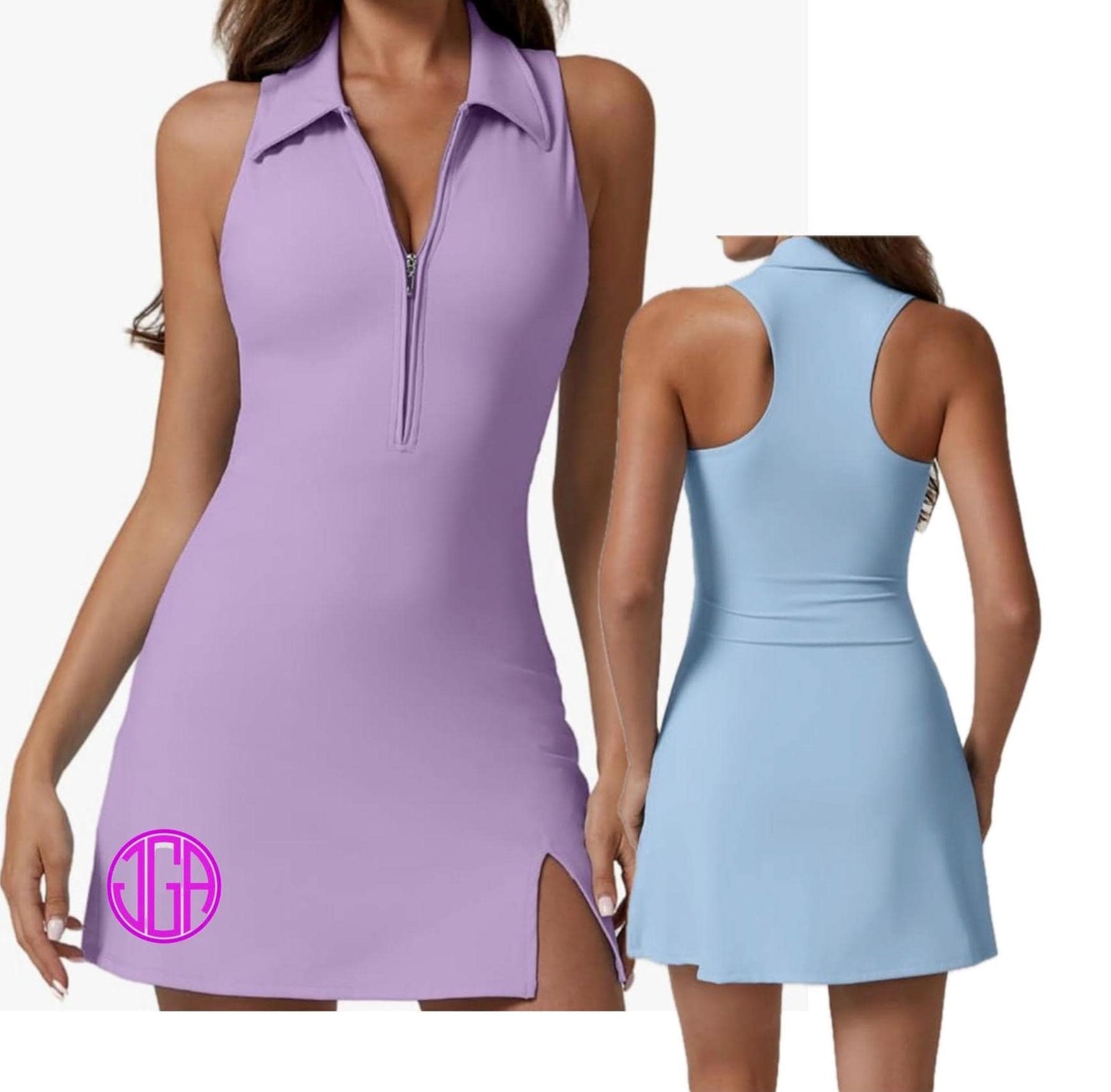 Pickleball MONOGRAM zip front polo collar dress