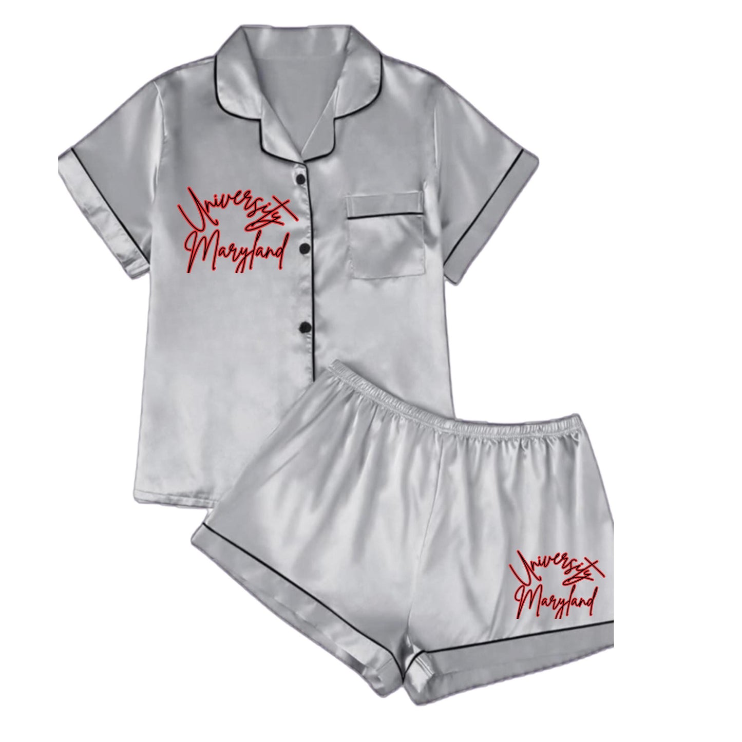 2 piece (custom) satin pajama short lounge set Custom College Set. (Optional name or custom) Greek Sorority Letters (add name on back