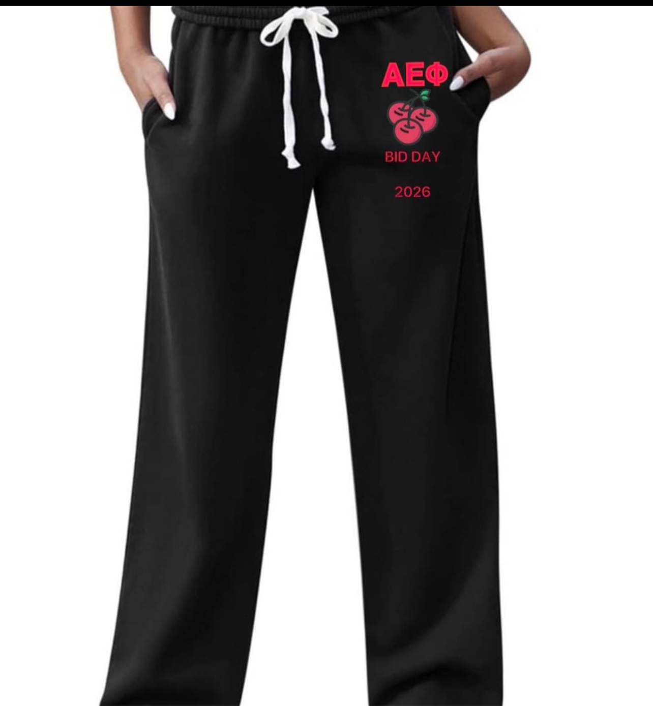 College Custom name with logo Fleece Sweatpants wide bottom with pockets college logo and name (sorority or camp )