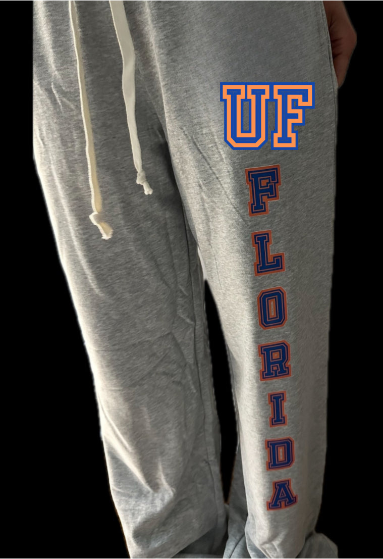 College Custom name with logo Fleece Sweatpants wide bottom with pockets college logo and name (sorority or camp )