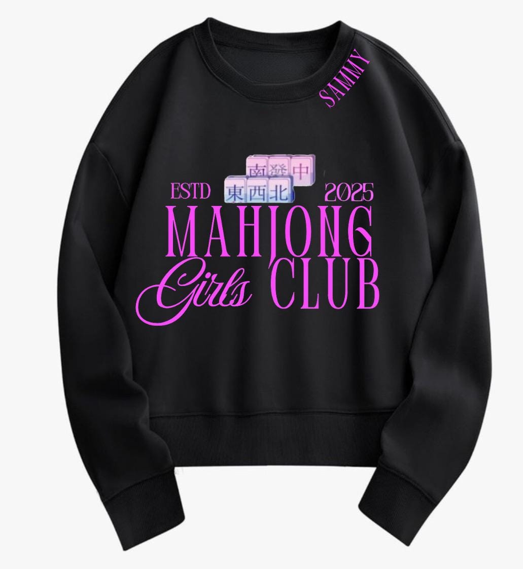 Mahjong Girls Club Oversized Sweatshirt with Custom Year | Cute Mahjong Crewneck | Gift for Mahjong Lovers | Est. Year Game Night Shirt