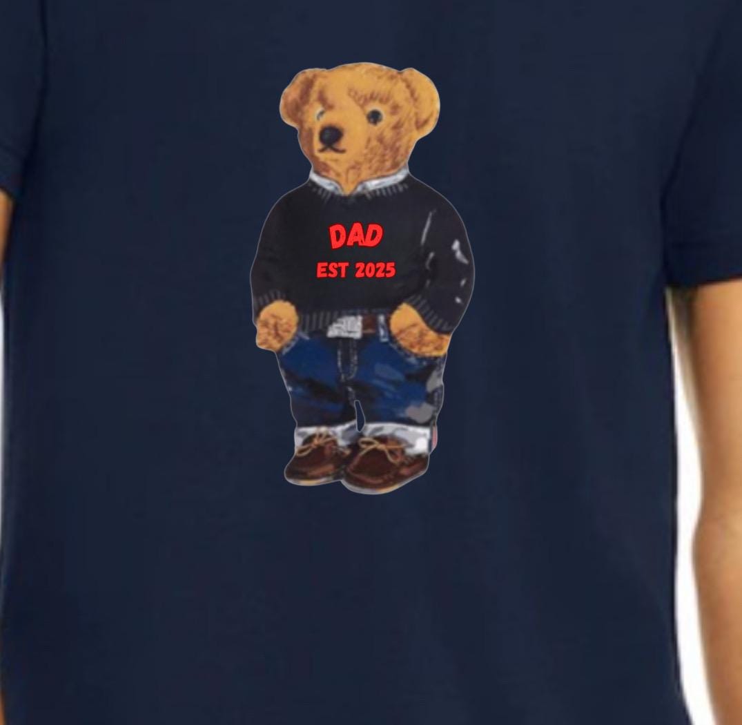 Custom Dad to be or New Dad Polo Bear Sweatshirt or T-Shirt – Personalized Family Gift | Grandpa, Grandma, Uncle, Aunt, Dad “Est. 2025”