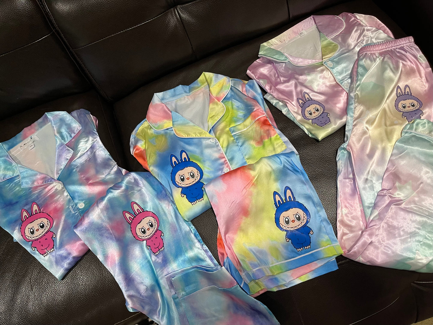 Custom labooboo inspired Youth 2 piece satin pajama set Camp or School - Cute Labubu-Inspired