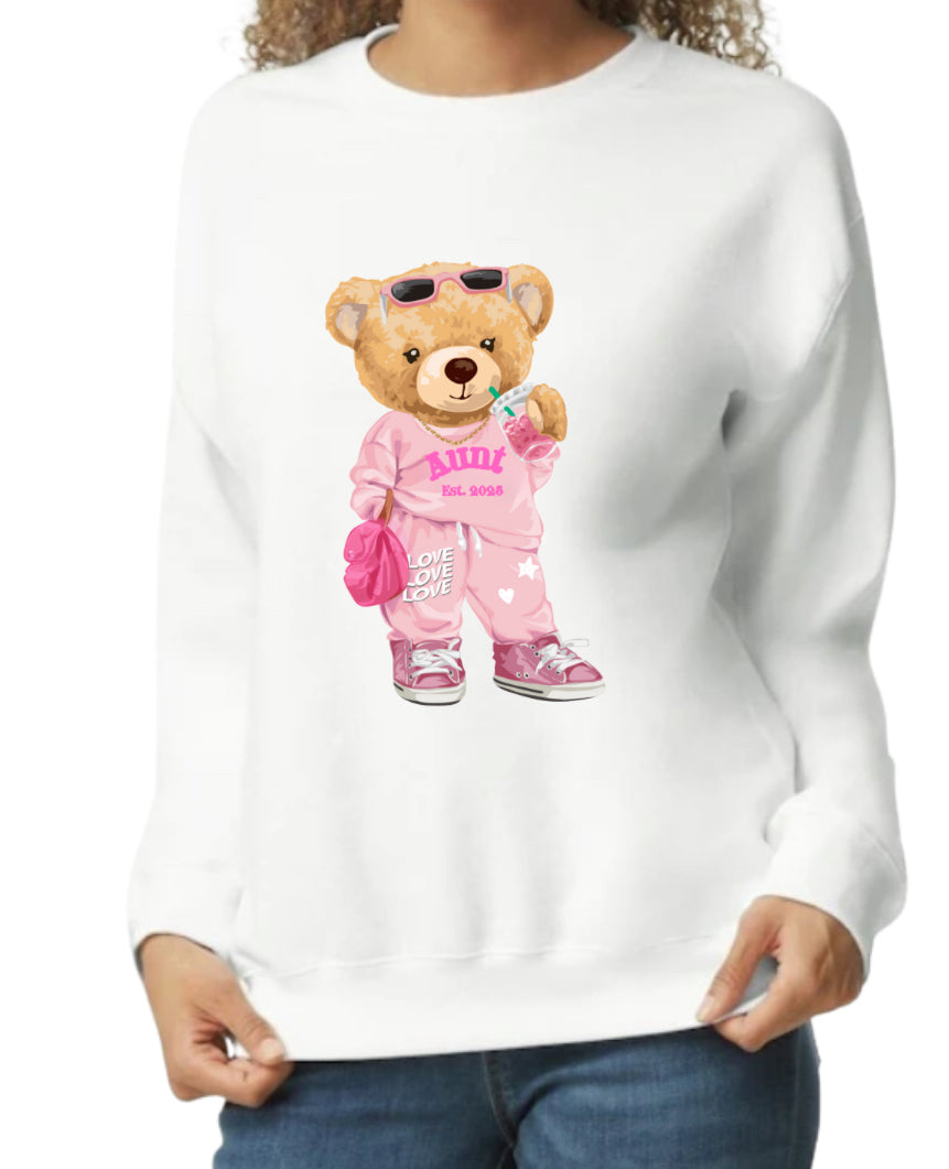Teddy Bear Sweatshirt Personalized Family Pregnancy announcement Grandpa, Grandma, Uncle, Aunt, Dad “Est. 2025”