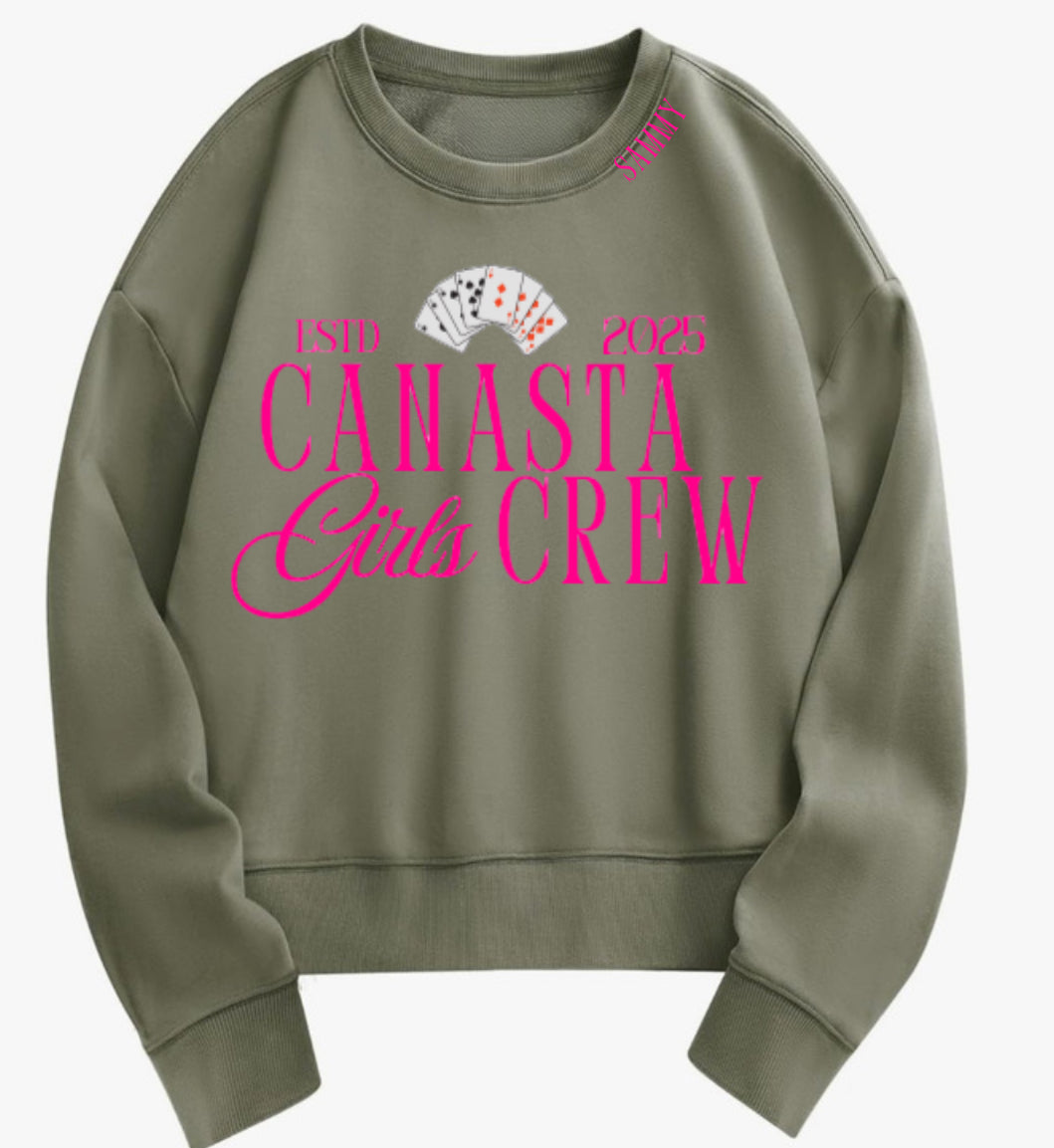Canasta Women’s “Girls Crew” Oversized Sweatshirt with Custom Year | Cute Canasta Crewneck | Gift for Canasta Lovers | Est. Year Game Night Shirt