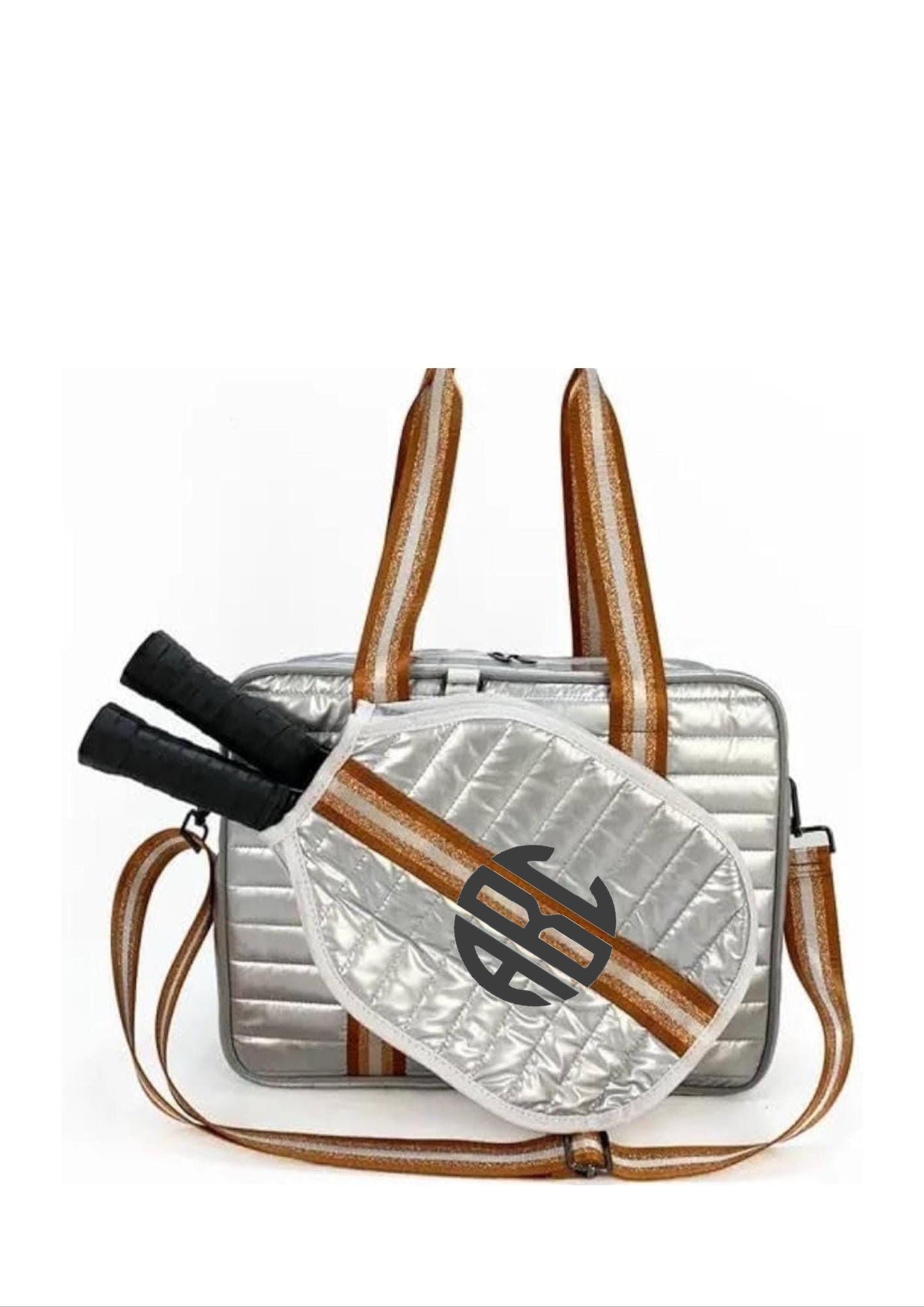 Cutest Pickleball quilted Patent faux leather tote w/ sling bag. detachable paddle bag. Embroidered Monogram or Name! 14”L x 11”(h) x 5”(D)