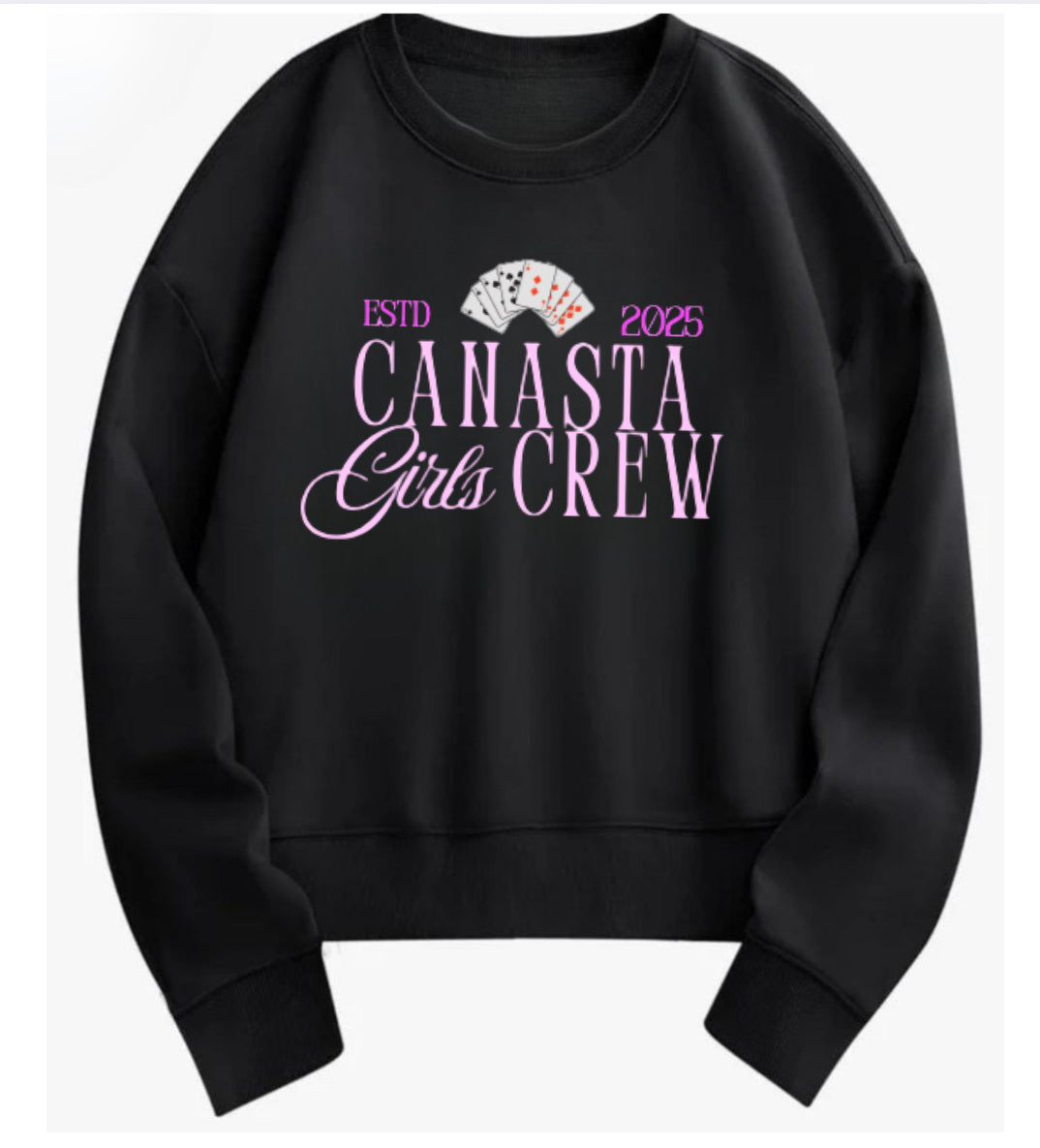 Canasta Women’s “Girls Crew” Oversized Sweatshirt with Custom Year | Cute Canasta Crewneck | Gift for Canasta Lovers | Est. Year Game Night Shirt