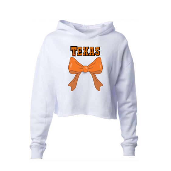College Pullover Cropped Hoody with Coquette Bow & College Name
