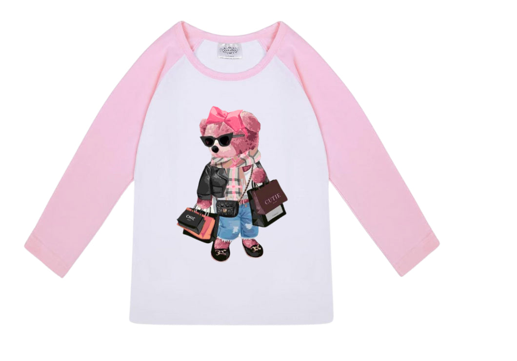 Toddler Bear Custom Raglan personalized with name and color (iced coffee, sunglasses, polo bear couture shopping bear, add their name)