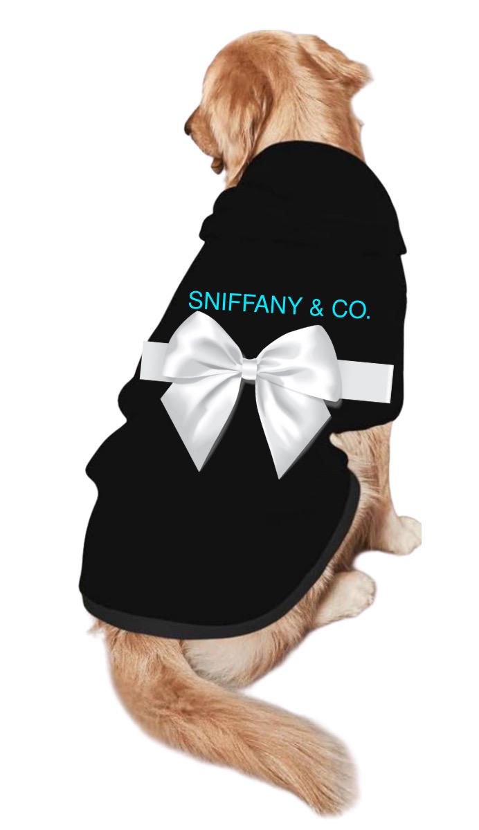 Sniffany & Co Dog Shirt/Dress β Tiffany-Inspired Pet Tee, Funny Designer-Inspired Dog Clothes, Small Dog Gift, Cute Puppy T-Shirt