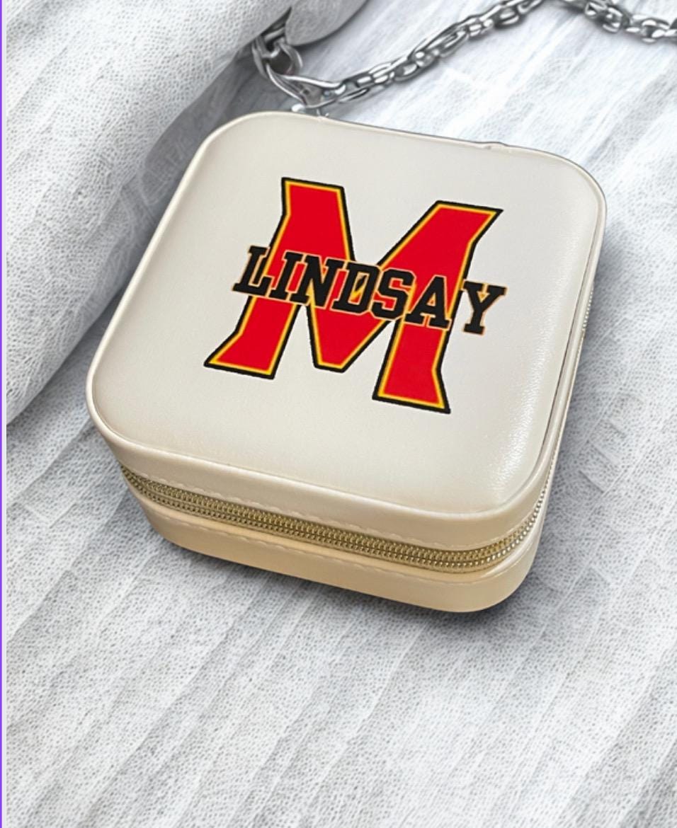Mini travel Jewelry case with Zipper monogram or college logo faux leather (perfect for the dorm)