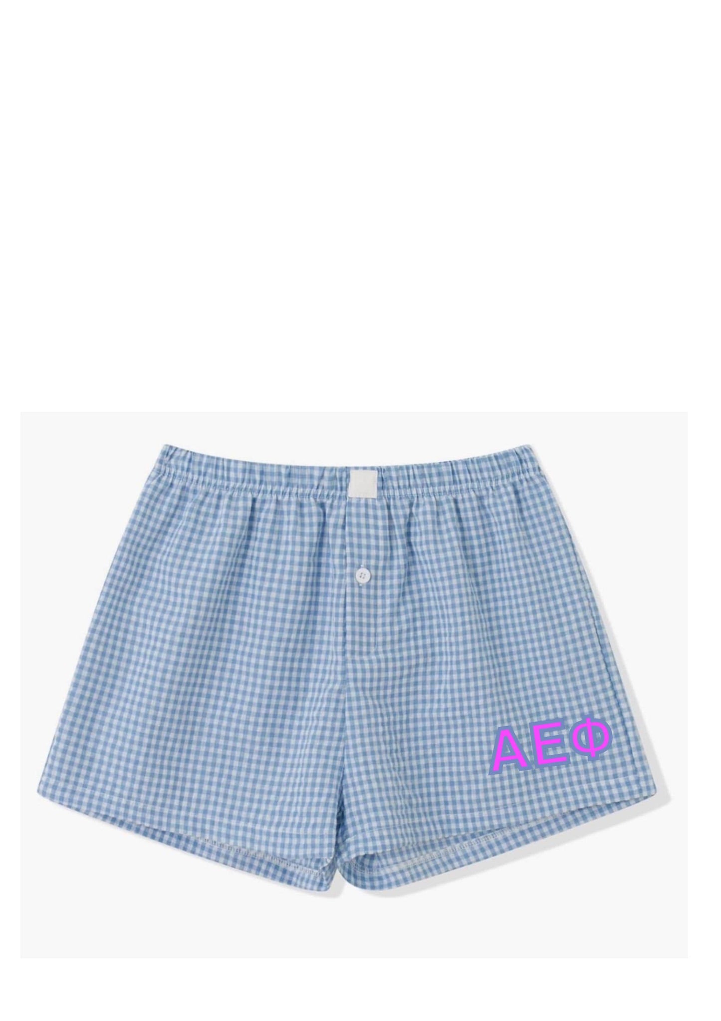 Women’s college or camp custom gingham boxer shorts monogram or college logo