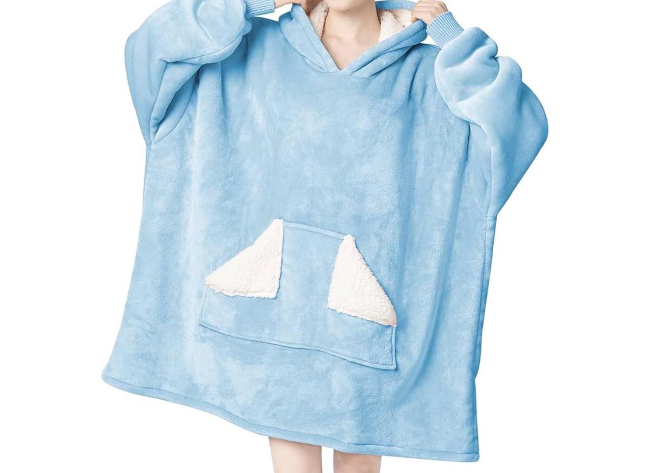 Wearable Blanket Hoodie, Oversized Sherpa Blanket Sweatshirt with Hood Pocket and Sleeves, Personalized College/Wedding/Camp or Lounging. Birthday or Holiday gifts!