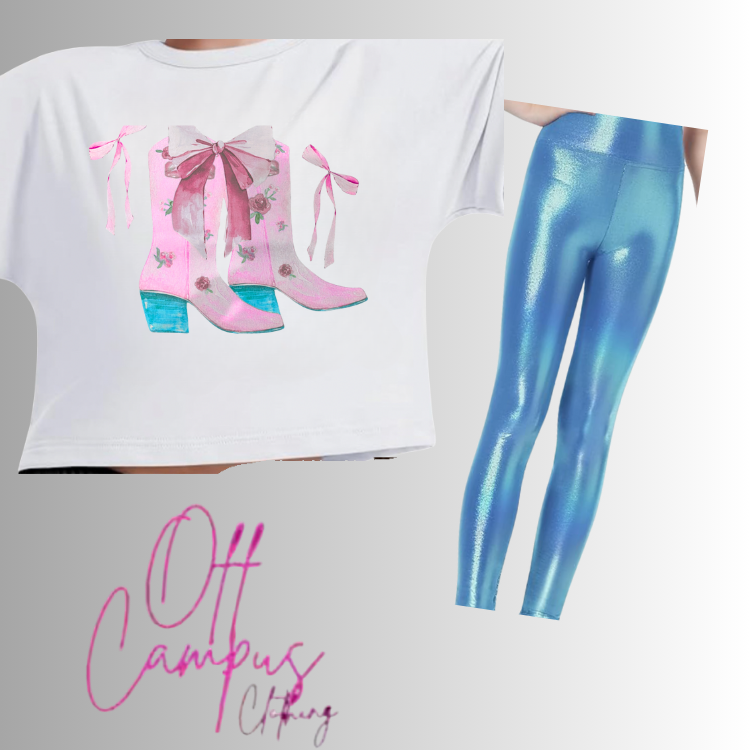 Cowgirl Boots and Bows oversized Cropped T shirt