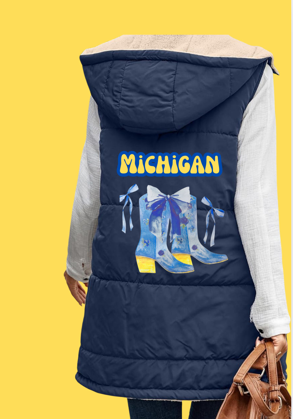 Womens Personalized Long Puffer Vest Zip up Reversible Fleece Jackets Winter Warm Hooded Coat Sleeveless Jacket add Logo or Name on the back