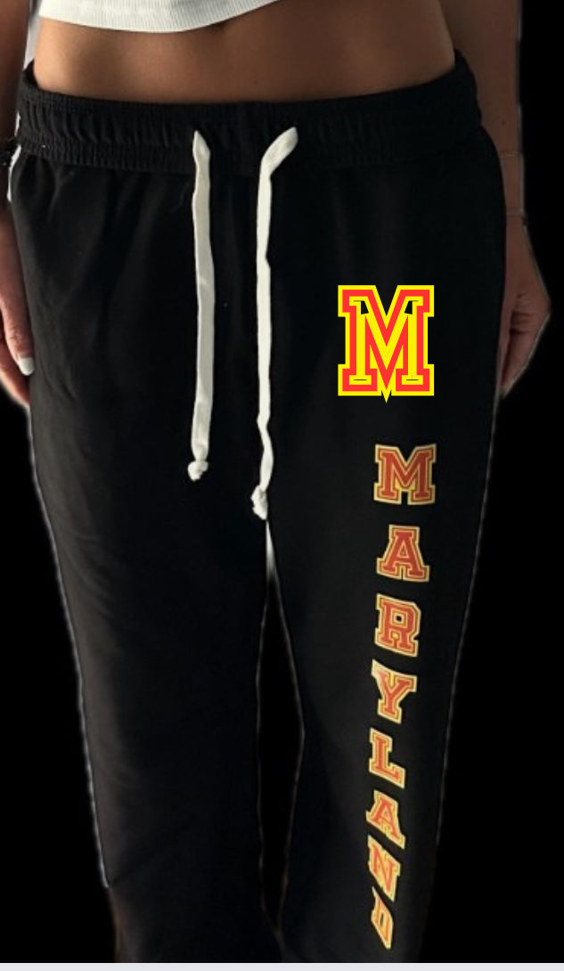 College Custom name with logo Fleece Sweatpants wide bottom with pockets college logo and name (sorority or camp )