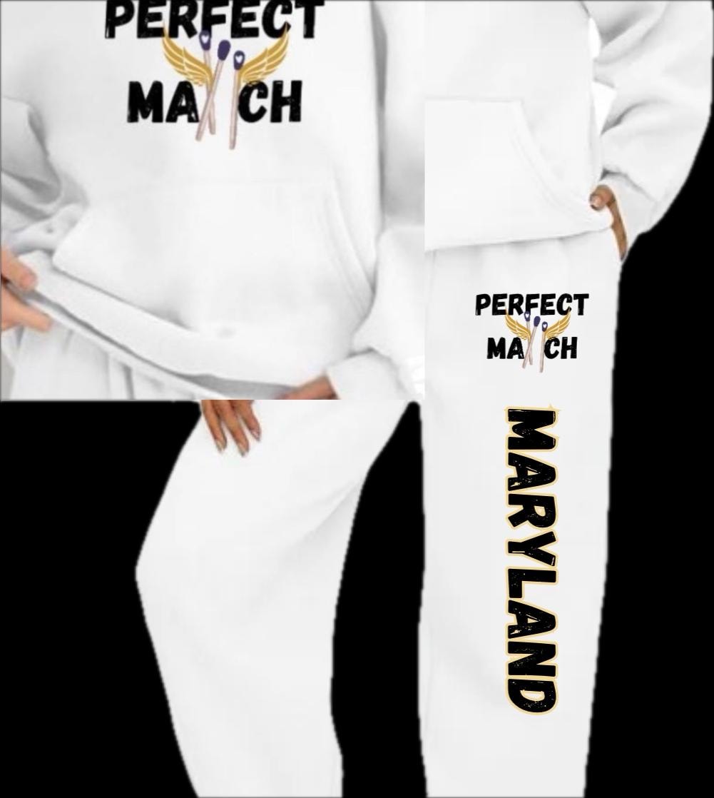 Sweatpants wide bottom with pockets & college logo and name down leg college, camp, team name