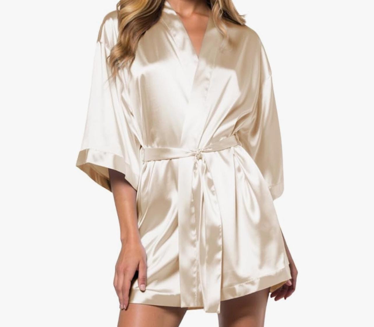 Custom Satin Silky Robe – Kimono Style Lingerie Robe with College Name, Personalized Bridesmaid or Sorority Gift