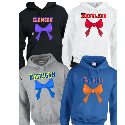 College Pullover Cropped Hoody with Coquette Bow & College Name