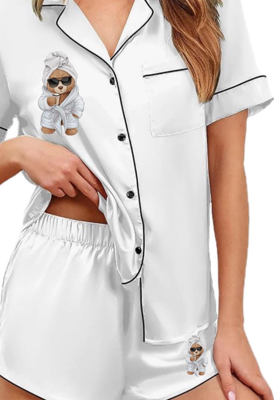 2 piece (custom) satin pajama short lounge set Custom College/Camp Set. (Optional monogram or name) Greek Sorority Letters, Stones Tongue!