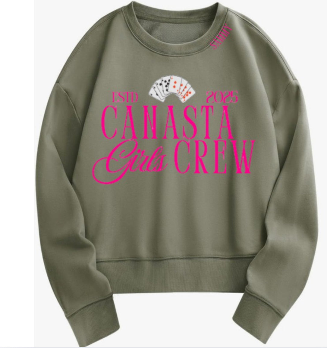 Canasta Women’s “Girls Crew” Oversized Sweatshirt with Custom Year | Cute Canasta Crewneck | Gift for Canasta Lovers | Est. Year Game Night Shirt