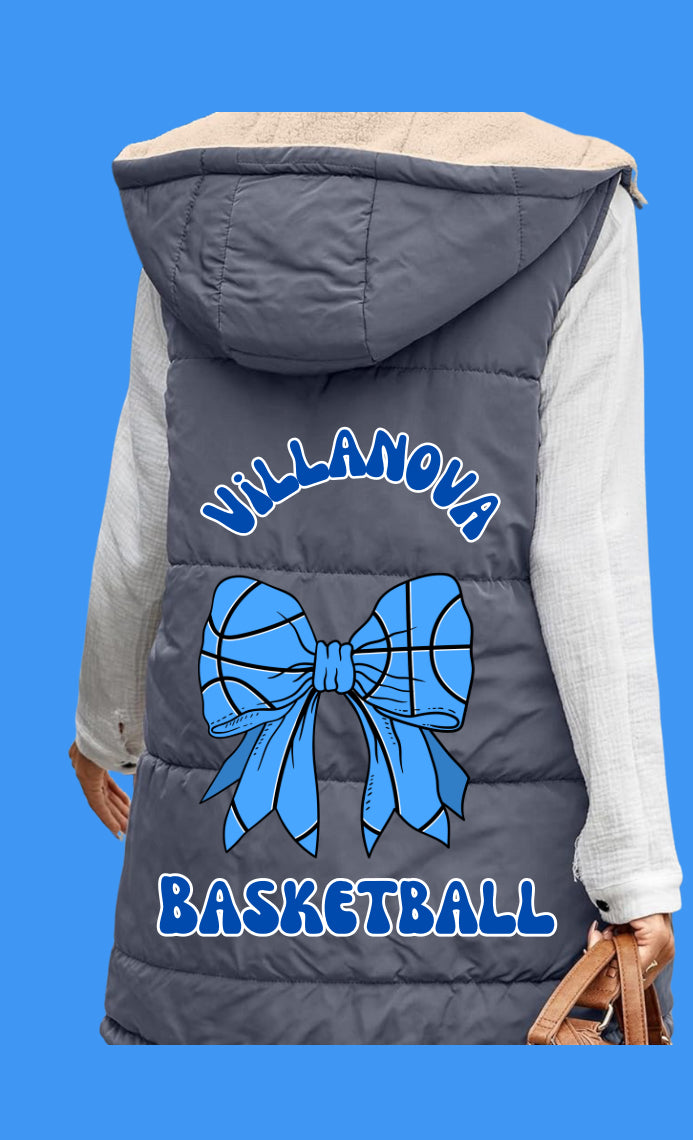 Womens Personalized Long Puffer Vest Zip up Reversible Fleece Jackets Winter Warm Hooded Coat Sleeveless Jacket add Logo or Name on the back