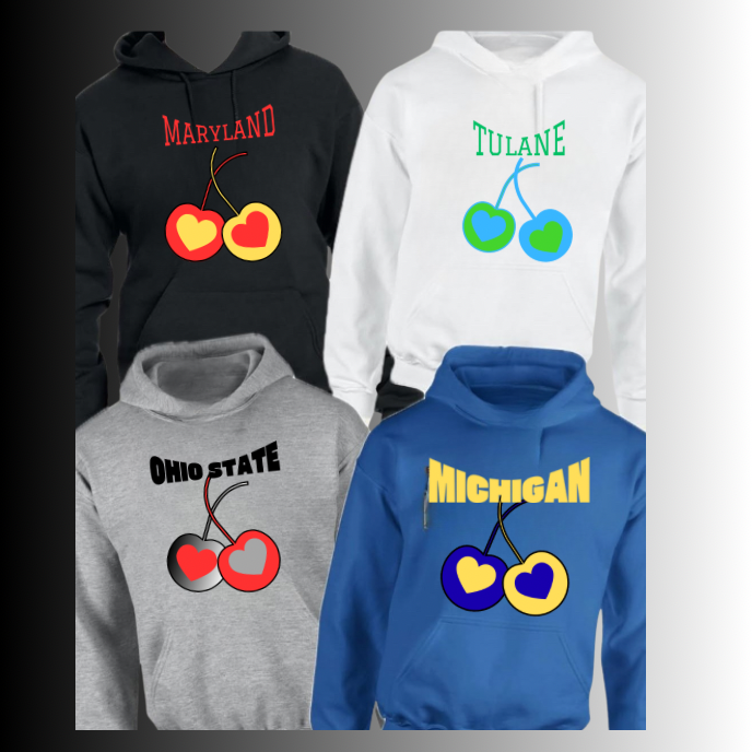 College sweatshirt with Cherries and π