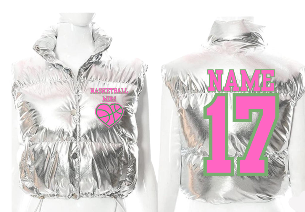 Winter Cropped Metallic Quilted Down Vest Sleeveless Puffer Jacket can be personalized