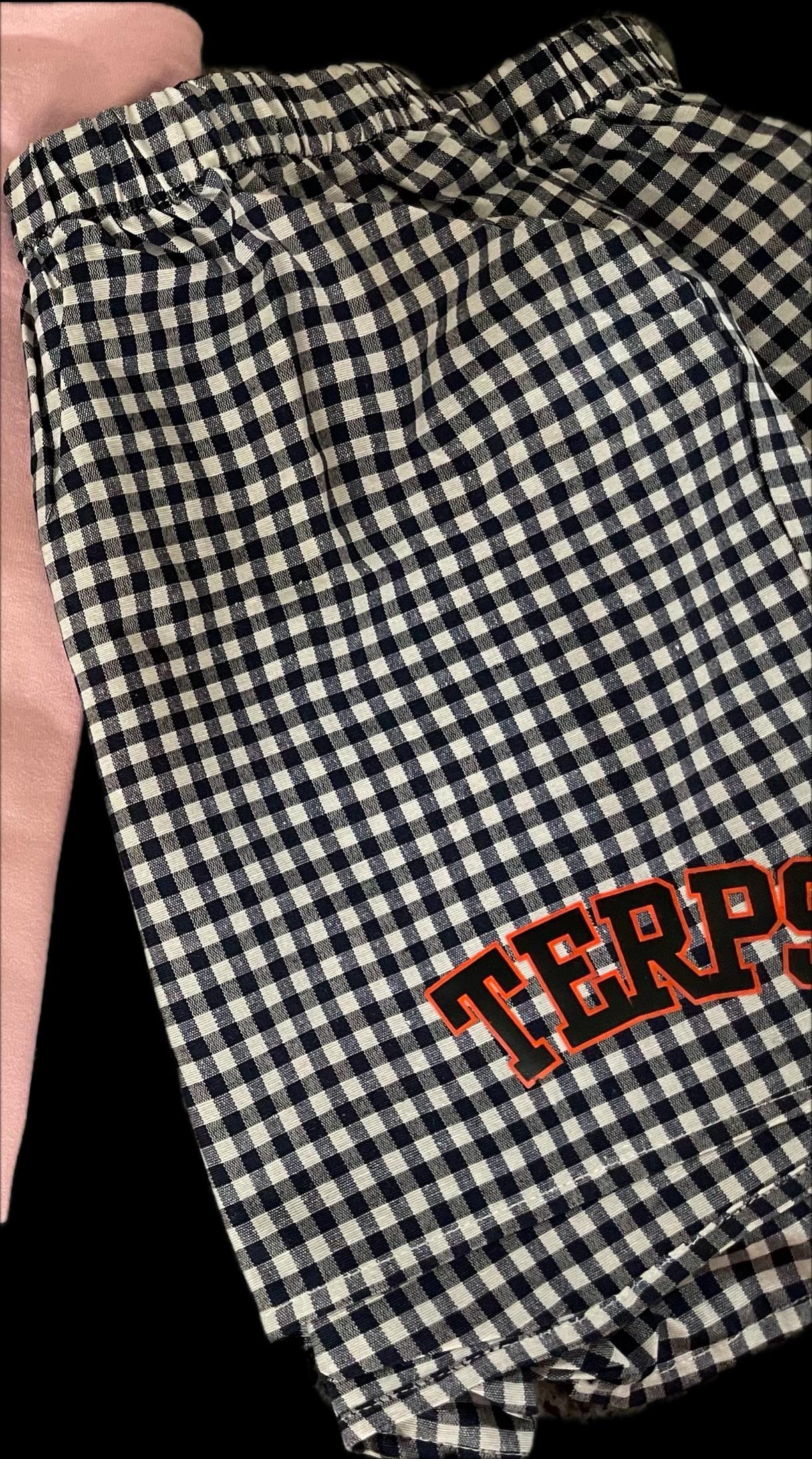 Women’s college or camp custom gingham boxer shorts monogram or college logo