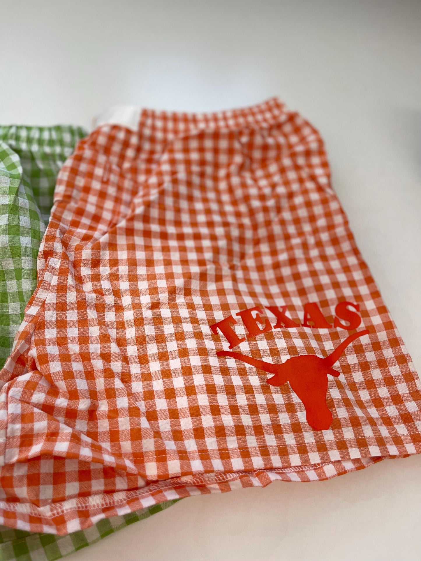 Women’s college or camp custom gingham boxer shorts monogram or college logo