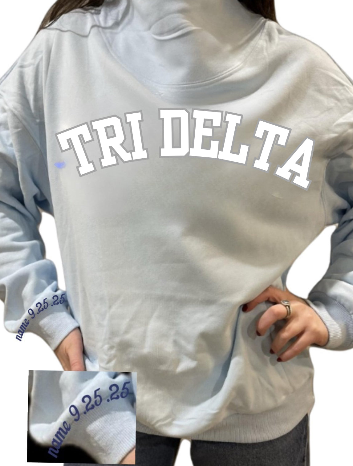 Sorority Mock Neck oversized Sweatshirt w/ Custom dates on cuff