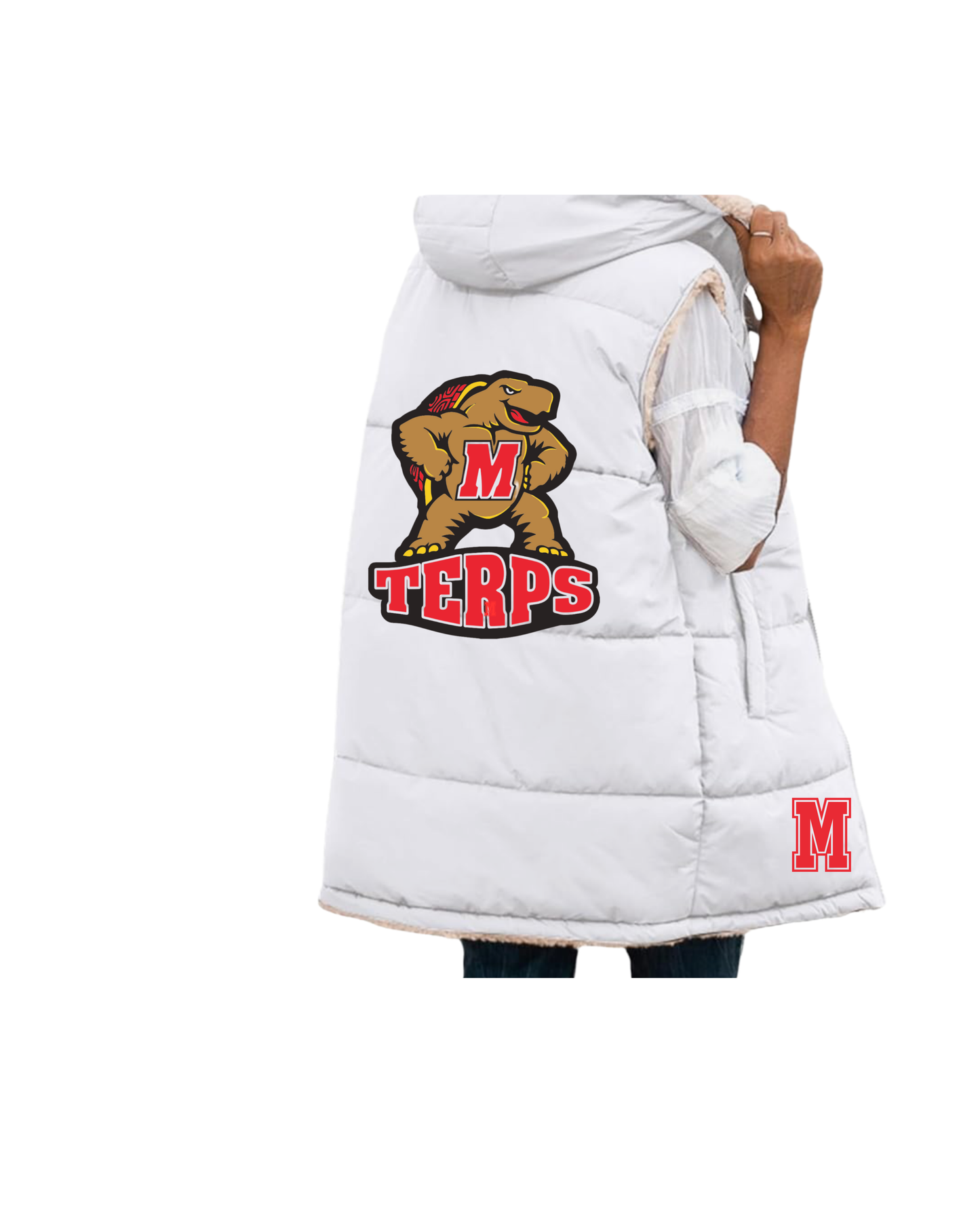 Womens Personalized Long Puffer Vest Zip up Reversible Fleece Jackets Winter Warm Hooded Coat Sleeveless Jacket add Logo or Name on the back
