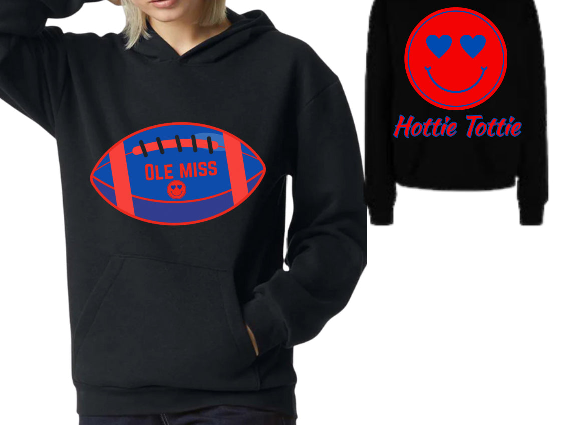 College Football Smiley Sweatshirt with Name & Number Sport Mom, Sibling, Aunt, Player Family - stars or hearts down the arms