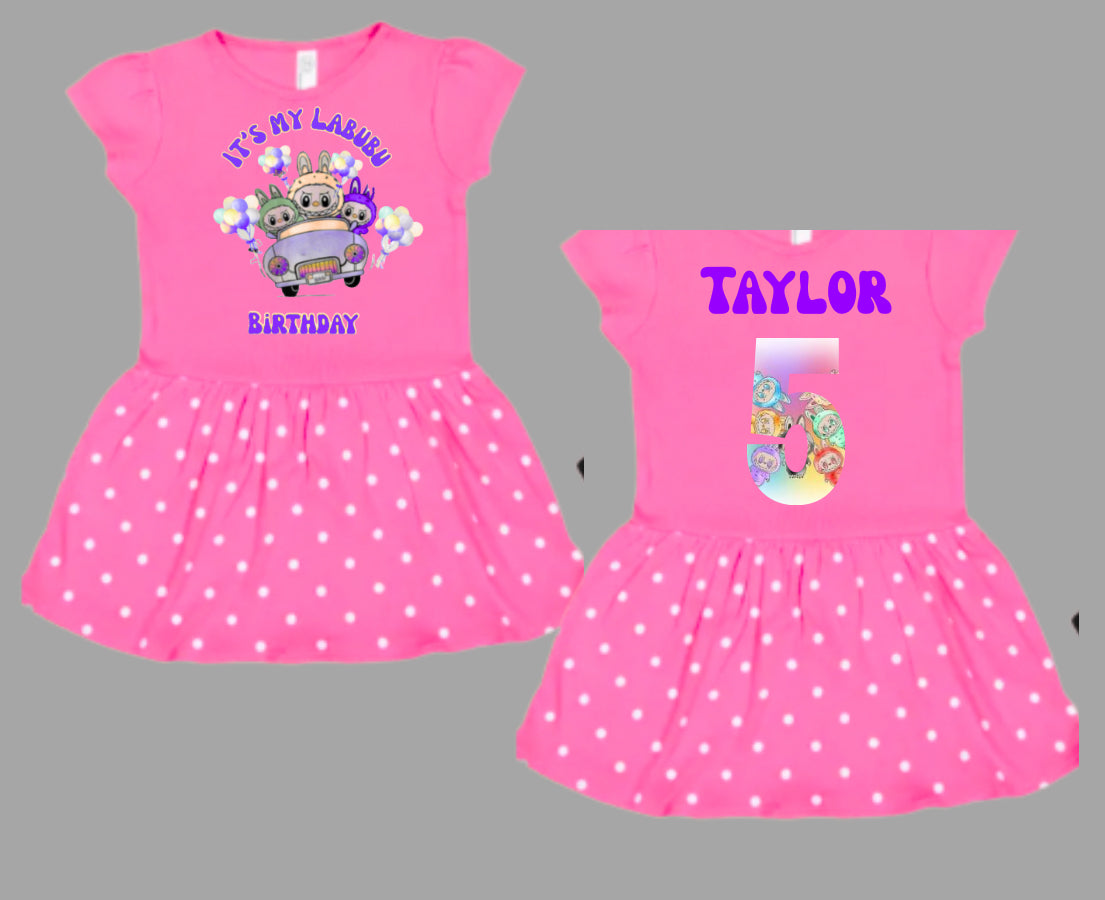 It’s My Labubu Birthday Personalized Dress, Cute Labubu with # age on back Inspired Graphic with Name, too