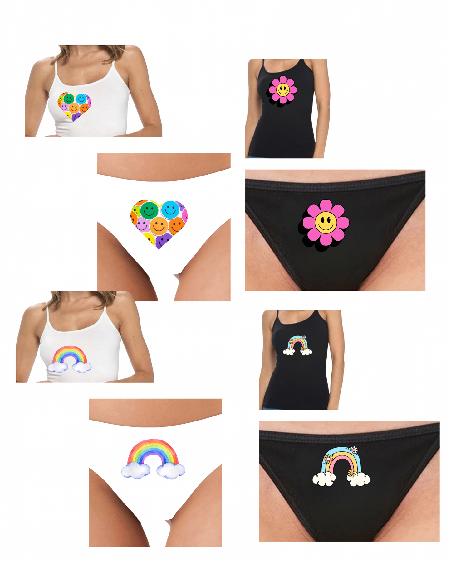 Custom Women’s Cotton Thong or Cami Set (Day or Night) perfect gift for yourself! cherries, rainbows, bows, hearts, smiles….many choices