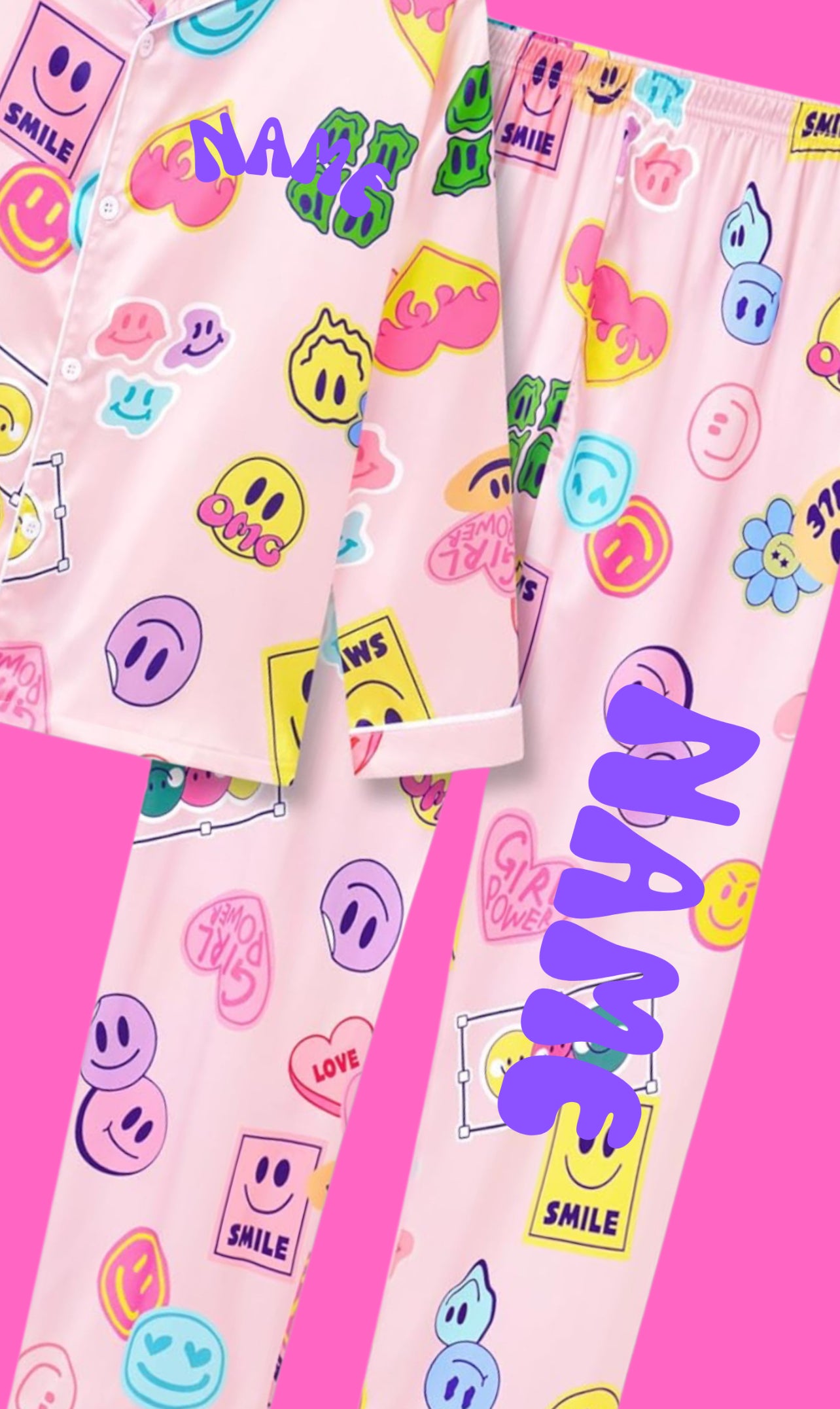 Personalized Name Cute Designs Youth 2 piece satin pajama set Camp or School - Cute Labubu-Inspired