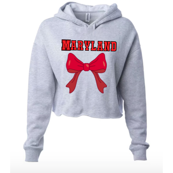 College Pullover Cropped Hoody with Coquette Bow & College Name