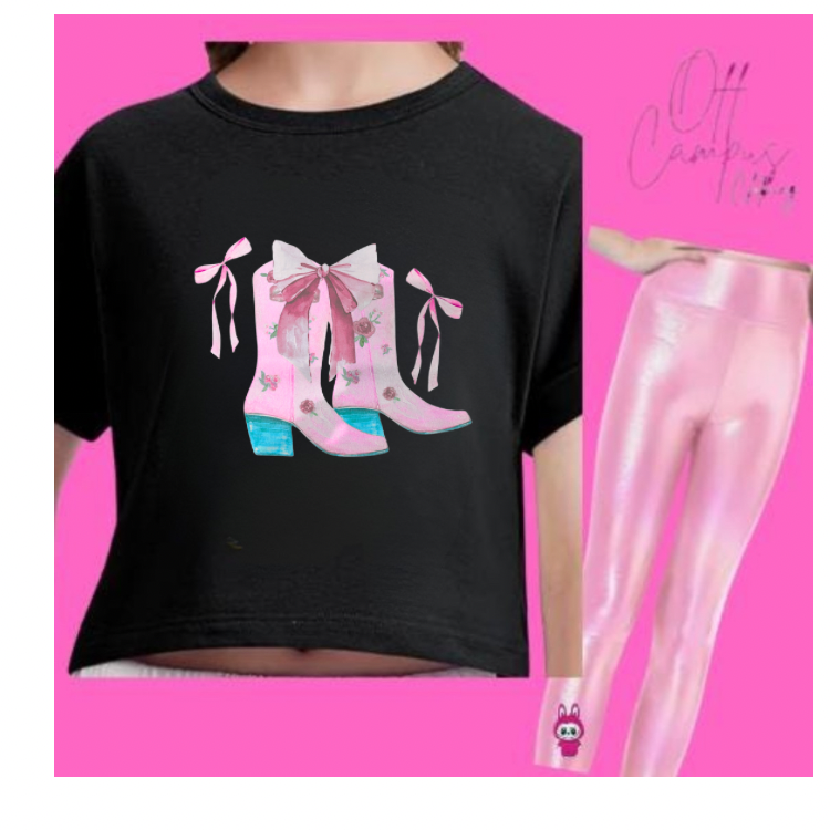 Cowgirl Boots and Bows oversized Cropped T shirt