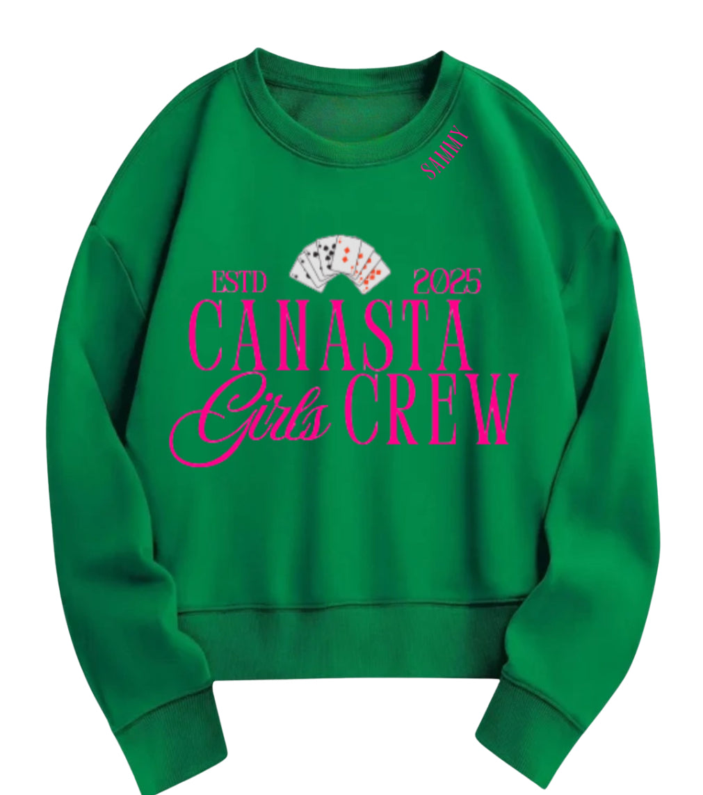 Canasta Women’s “Girls Crew” Oversized Sweatshirt with Custom Year | Cute Canasta Crewneck | Gift for Canasta Lovers | Est. Year Game Night Shirt