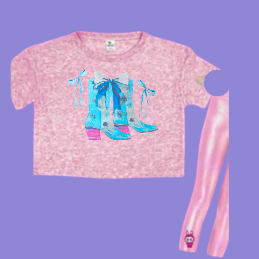 Cowgirl Boots and Bows oversized Cropped T shirt