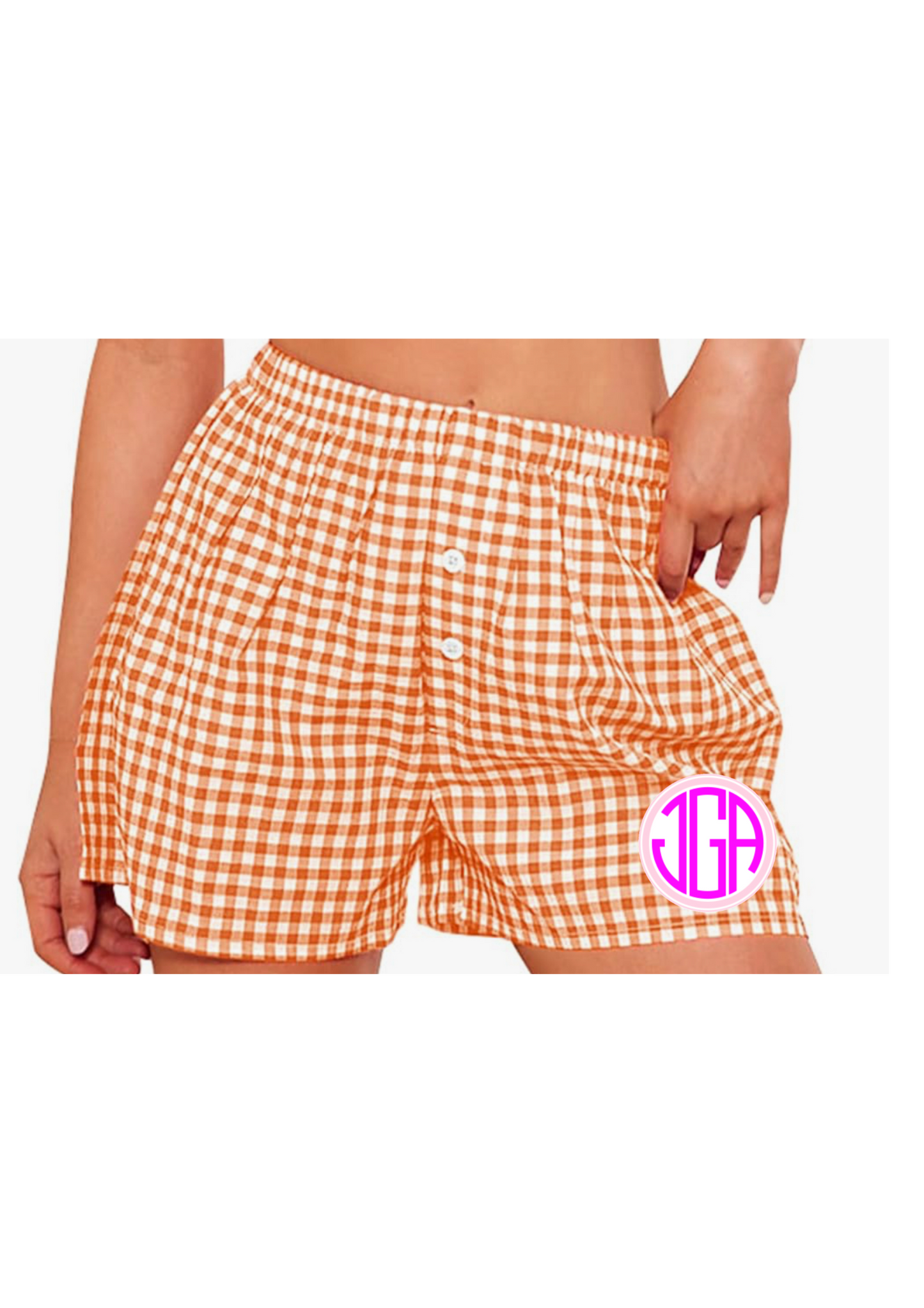 Women’s college or camp custom gingham boxer shorts monogram or college logo