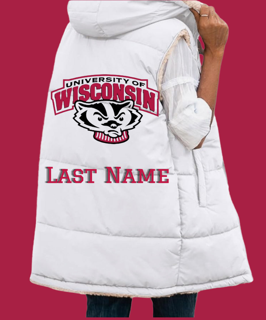 Womens Personalized Long Puffer Vest Zip up Reversible Fleece Jackets Winter Warm Hooded Coat Sleeveless Jacket add Logo or Name on the back