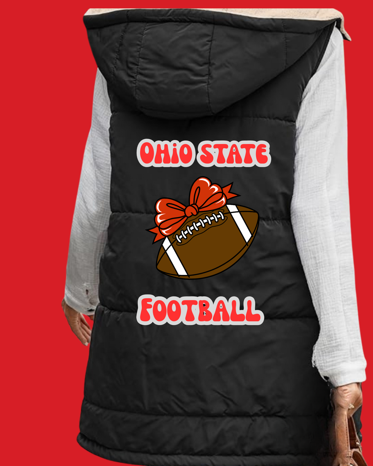 Womens Personalized Long Puffer Vest Zip up Reversible Fleece Jackets Winter Warm Hooded Coat Sleeveless Jacket add Logo or Name on the back
