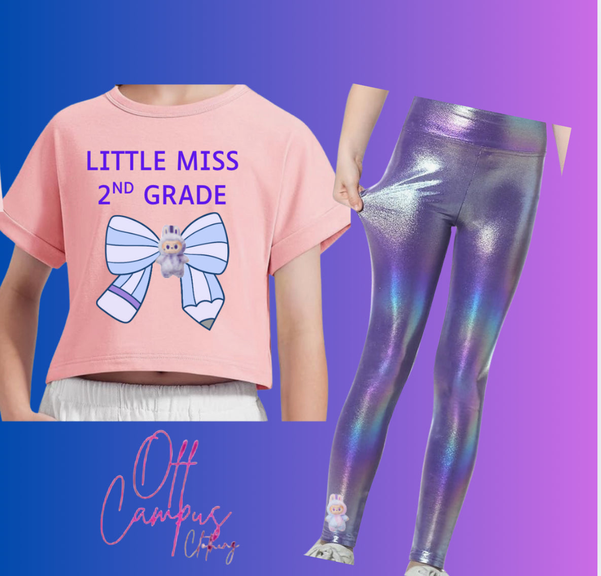 Laboo inspired Custom Little Miss Shirt shirt with Grade or name optional. (as a set is an option with metallic matching leggings)
